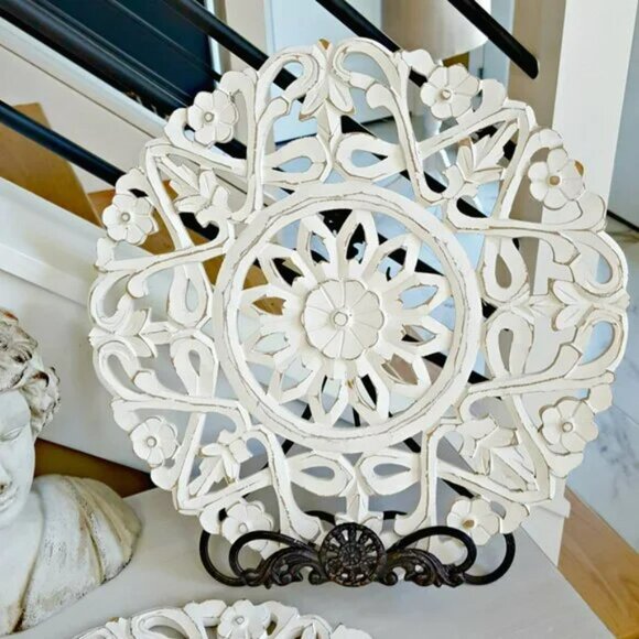 SET/ 2 BOHO Distressed WOOD WALL Medallions - Picture 3 of 6